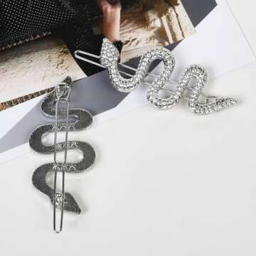TEBIEKOY Snake Hair Pins with Sparkly Rhinestones Hair Clips, 4 Pcs Alloy Snake Hair Clips Set, Crystal Hair Accessories Headdress for Girls and Women