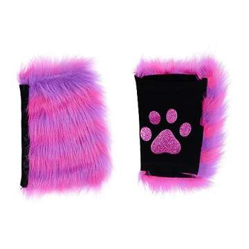 Pistha Faux Fur Cat Wolf Fox Costume Accessories Ear Headband Gloves Wolf Fox Tail Set for Kids Adults Halloween Xmas Cosplay Costume Accessory