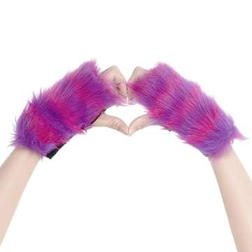 Pistha Faux Fur Cat Wolf Fox Costume Accessories Ear Headband Gloves Wolf Fox Tail Set for Kids Adults Halloween Xmas Cosplay Costume Accessory