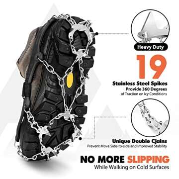 Hikenture Ice Cleats Crampons for Hiking Boots, 19 Spike Shoe Snow Grips, Anti Slip Traction Cleats ...