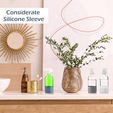 CHENGU 6 Packs Empty Glass Spray Bottles with Silicone, 17 oz Refillable Container Clear Spray Bottles for Cleaning Solutions, Essential Oils, Misting Plants (White, Light Gray, Dark Gray, Green)