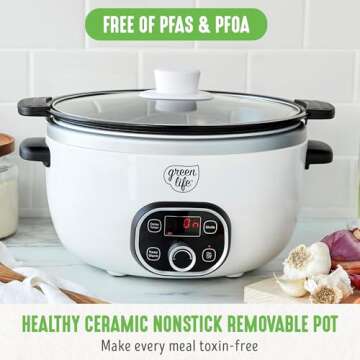 GreenLife 6 Quart Ceramic Slow Cooker, PFAS-Free, Programmable, Removable Healthy Nonstick Pot for l...