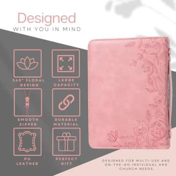 Large Bible Covers for Women - Floral Bible Cover Case for Women | Bible Carrying Case for Women | Girls Bible Cases for Women | Leather Bible Covers for Women with Pockets | Bible Book Cover Gifts