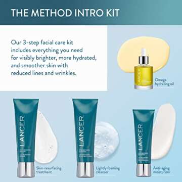 Lancer Skincare The Method Intro Kit, 3-Step Anti-Aging Facial Exfoliator, Cleanser, and Moisturizer...