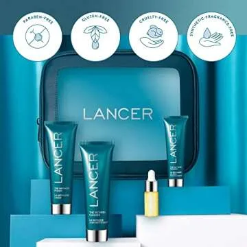 Lancer Skincare The Method Intro Kit, 3-Step Anti-Aging Facial Exfoliator, Cleanser, and Moisturizer Kit for Glowing Skin, Reveals Instantly Supple Soft Skin