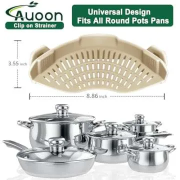AUOON Clip On Strainer Silicone for All Pots and Pans, Pasta Strainer Clip on Food Strainer for Meat Vegetables Fruit Silicone Kitchen Colander (MilkShake)