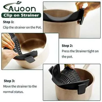 AUOON Clip On Strainer Silicone for All Pots and Pans, Pasta Strainer Clip on Food Strainer for Meat Vegetables Fruit Silicone Kitchen Colander (MilkShake)