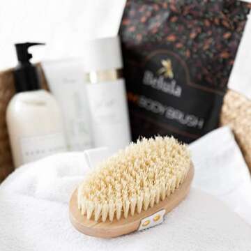 Belula 100% Vegan Dry Brushing Body Brush. Firm Dry Brush for Cellulite and Lymphatic. Brushes for Advanced Users. Exfoliating Skin Brush and Free Konjac Sponge, for a Softer, Glowing Skin