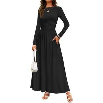 ZESICA Women's Long Sleeve Spring Maxi Dress 2025 Crewneck Knit Casual Slim Swing Pleated Dresses wi...