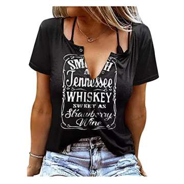 Smooth As Tennessee Sweet As Strawberry Shirt Womens Summer Sexy V-Neck T Shirts Country Music Short Sleeve Tops Blouse