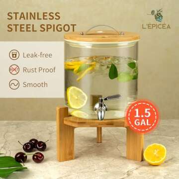 L'ÉPICÉA Drink Dispenser, Glass Drink Dispenser with Stand, Drink Dispenser for Parties, Beverage ...