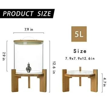 L'ÉPICÉA Drink Dispenser, Glass Drink Dispenser with Stand, Drink Dispenser for Parties, Beverage Dispenser with Stand, 304 Stainless Spigot, Wood Stand 1/2 Gallons Iced or Hot Beverage Dispenser