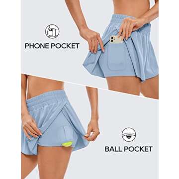 CRZ YOGA 2 in 1 Flowy Running Shorts for Women High Waisted Quick Dry for Athletic Gym Lounge Workout Cute Tennis Skirts The Breeze Blue X-Small