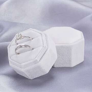 Smileshe Ring Box, Velvet Jewelry Boxes for Proposal Engagement Wedding Ceremony,Octagon Mini Double...