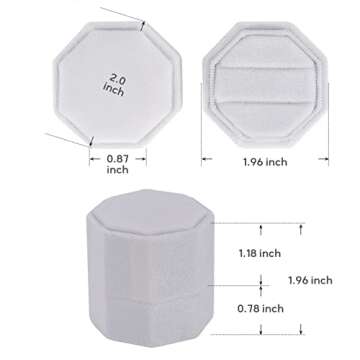 Smileshe Ring Box, Velvet Jewelry Boxes for Proposal Engagement Wedding Ceremony,Octagon Mini Double Ring Slot Bearer Case with Detachable Lid