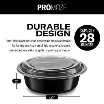 15-Pack Reusable Meal Prep Containers Microwave Safe Food Storage Containers with Lids, 28 oz Round Take Out Disposable Plastic Bento Lunch Box To Go Meal Prep Bowls, BPA-Free, Freezer Dishwasher Safe