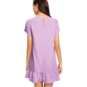 Verdusa Women's Round Neck Petal Short Sleeve Ruffle Hem Tunic Dress