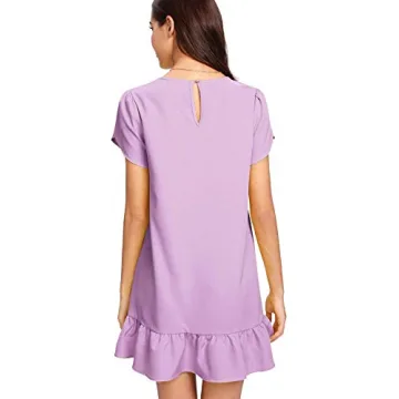 Verdusa Women's Round Neck Petal Short Sleeve Ruffle Hem Tunic Dress