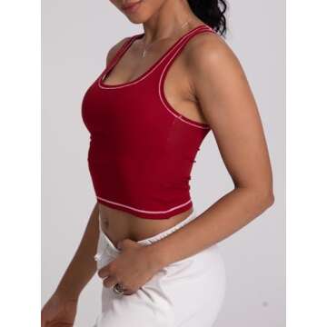 Danysu Cotton Rib Tank Top with Built-in Bra - Red Apple
