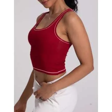 Danysu Cotton Rib Tank Top with Built-in Bra - Red Apple