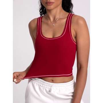 Danysu Cotton Rib Tank Top with Built-in Bra - Red Apple
