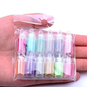12 Vials Colorful 3D Nails Art Decoration Mini Micro Ball Beads Nail Caviar Beads Craft Micro Bead for Nail Art 3D Decorations DIY Manicure Tools