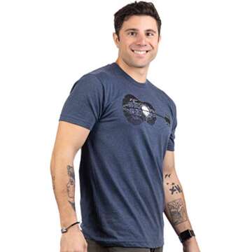 Ann Arbor T-shirt Co. Acoustic Guitar Moonrise | Guitarist Musician Music Player for Man Woman T-Shirt - Blue/Vintage Navy, Medium