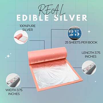 Slofoodgroup Silver Leaf Loose Sheet 25 Sheets Edible Silver Leaf each sheet of Silver Leaf 9.5 cm by 9.5 cm, Loose Leaf Silver