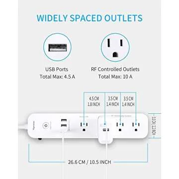 Syantek Remote Control Power Strip with USB Ports