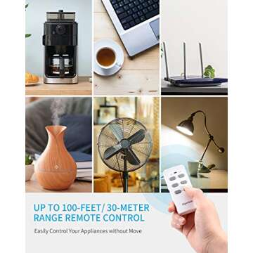 Syantek Remote Control Power Strip with 3 USB Ports, 3 RF Controlled Outlets, 5 FT/1.5 Meter Long Extension Cord, White Power Strip, 10A/1250W for Household and Workstation Appliances