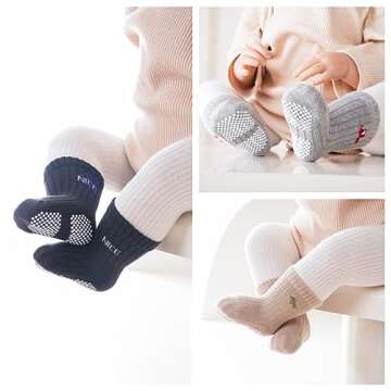 J Poqobog Baby Crew Socks - Non-Skid 9-Pack for Toddlers