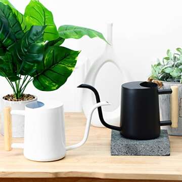 CEWOR Watering Can Indoor Plants White 35 Oz Cute Watering Can Indoor Metal Watering Can Pot with Long Spout for Indoor House Plants Bonsai Outdoor Garden Flower Decorative