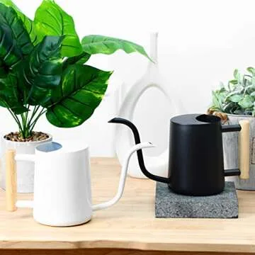 CEWOR Watering Can Indoor Plants White 35 Oz Cute Watering Can Indoor Metal Watering Can Pot with Long Spout for Indoor House Plants Bonsai Outdoor Garden Flower Decorative