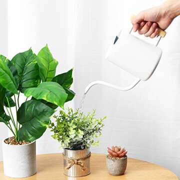 CEWOR Watering Can Indoor Plants White 35 Oz Cute Watering Can Indoor Metal Watering Can Pot with Long Spout for Indoor House Plants Bonsai Outdoor Garden Flower Decorative