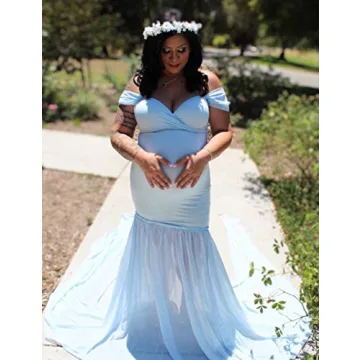 JustVH Maternity Off Shoulder Mermaid Chiffon Gown