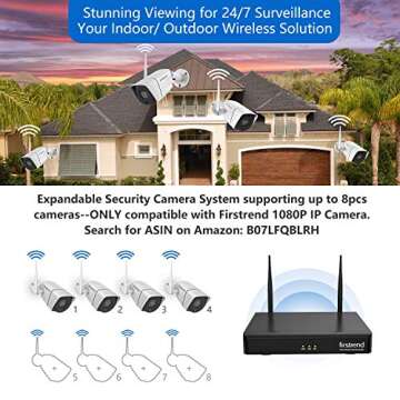 1080P Wireless Security Camera System, Firstrend 8CH Wireless NVR System with 8 pcs 1080P HD Security Camera and 3TB Hard Drive Pre-Installed, CCTV P2P for Indoor Outdoor for Home