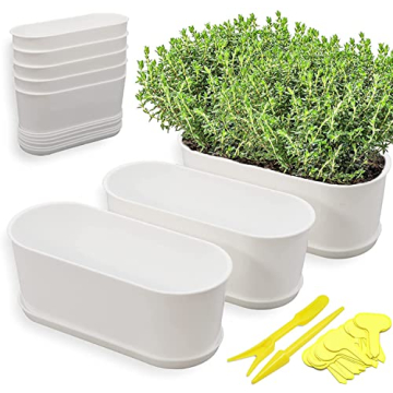 Torfican 5 Set Window Herb Planter Box - Customizable Plastic Planters with Trays