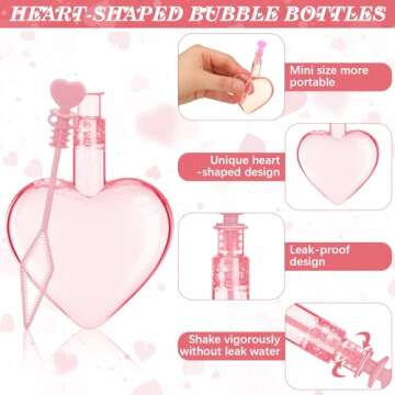 Gemscream 24 Pieces Valentines Day Heart Bubble Wands Bulk Mini Bubble Wands Favors Valentine's Day Mix Bulk Toys Gift for Party Wedding Adults(Red, White, Pink)