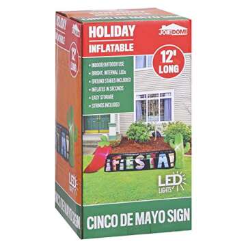 Joiedomi Cinco De Mayo Inflatable Decorations 12 FT Long Fiesta Sign Inflatable with Build-in LEDs Blow Up Inflatables for Holiday Party Indoor Outdoor Yard Garden Lawn Decor.
