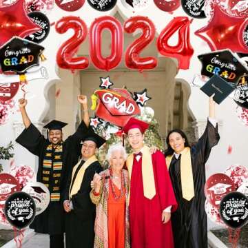 LARRAZABAL Graduation Balloons 2025, Graduation Party Decorations 2025 Include Graduation Black Red Confetti Balloons, Graduation Latex Balloons for 2025 Graduation Party Supplies