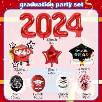 LARRAZABAL Graduation Balloons 2025, Graduation Party Decorations 2025 Include Graduation Black Red Confetti Balloons, Graduation Latex Balloons for 2025 Graduation Party Supplies