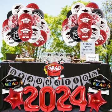 LARRAZABAL Graduation Balloons 2025, Graduation Party Decorations 2025 Include Graduation Black Red Confetti Balloons, Graduation Latex Balloons for 2025 Graduation Party Supplies