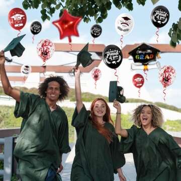 LARRAZABAL Graduation Balloons 2025, Graduation Party Decorations 2025 Include Graduation Black Red Confetti Balloons, Graduation Latex Balloons for 2025 Graduation Party Supplies