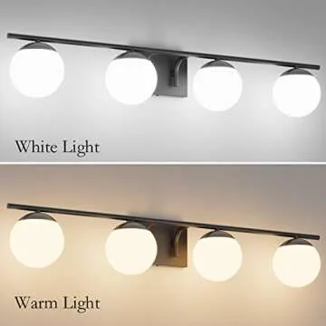 Ralbay Mid Century Black Vanity Lights Black 4-Light Milky Glass Globe Modern Bathroom Vanity Lights Over Mirror, Black Bathroom Wall Lights