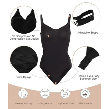 SHAPERX Women's Tummy Control Bodysuit Black L/XL