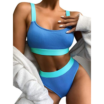 Verdusa Color Block Padded High Cut Bikini Set for Women