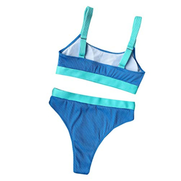 Verdusa Color Block Padded High Cut Bikini Set for Women