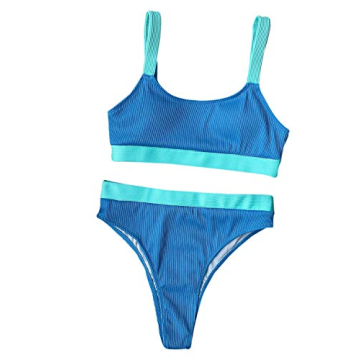 Verdusa Color Block Padded High Cut Bikini Set for Women