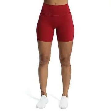 Aoxjox Trinity Workout Biker Shorts for Women Tummy Control High Waisted Exercise Athletic Gym Running Yoga Short 6" (Rumba Red, Small)