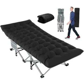 Slendor Folding Camping Cot with Mattress Black for Adults and Kids